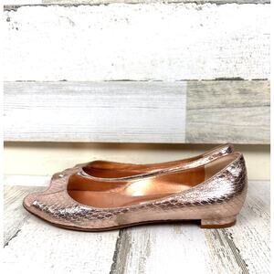 MANOLO BLAHNIK Womens EU 37 Rose Gold Python Leather Peep Toe Ballet Flats